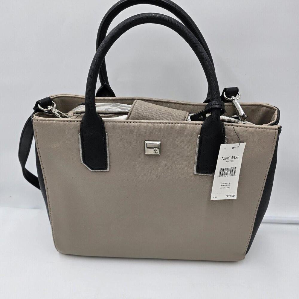 Nine West Large “Wynter” Handbag Taupe/Tan & Black Purse New With Tags